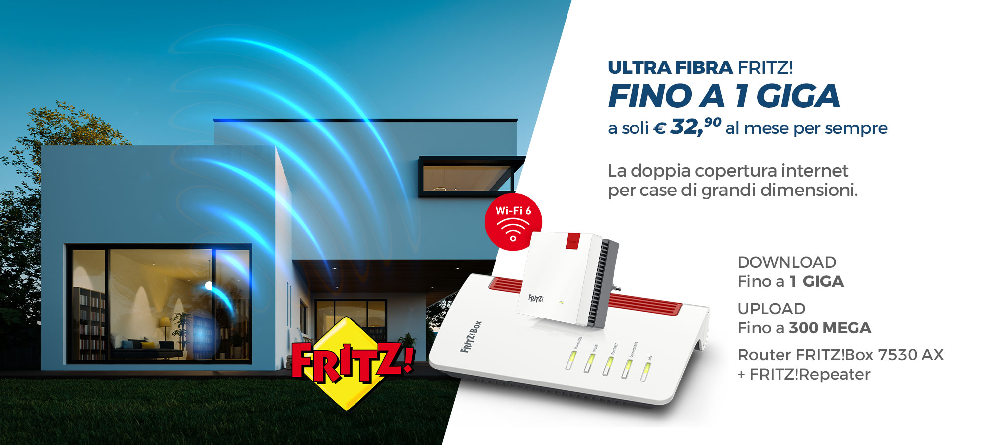 Ultra Fibra FRITZ! con Router e Repeater inclusi ad un prezzo bloccato ...